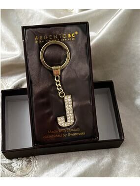 Argento SC Crystal Initial Key Chain/Purse Charm - Letter "J"